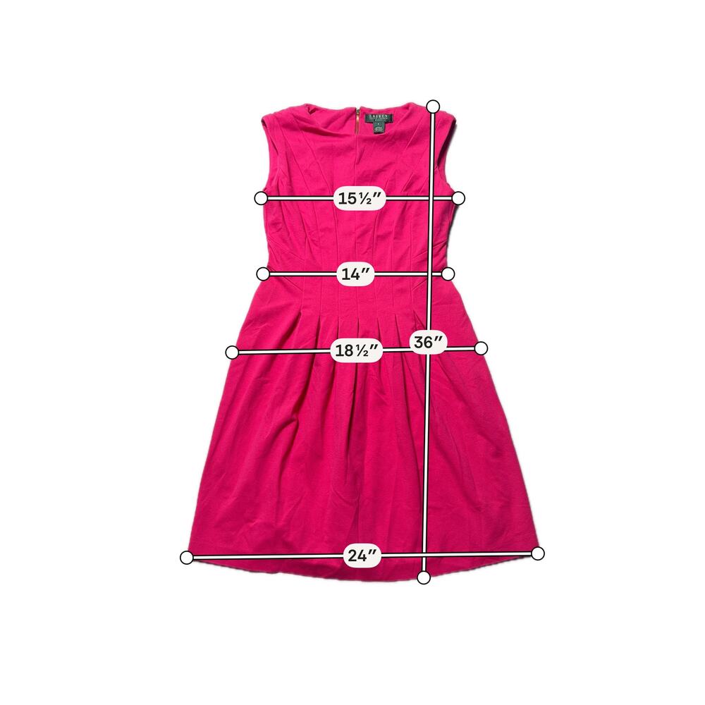 Lauren Ralph Lauren A-Line Dress Womens 6 Hot Pink Stretch Pleated Wide Strap - Picture 12 of 13